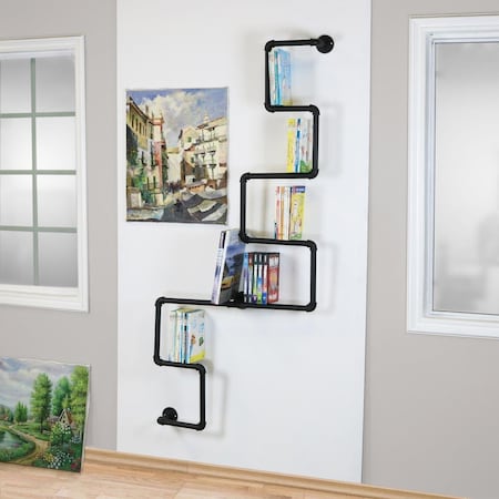 Warehouse Of Tiffany Benkor Right Angle Scaffold Wall Shelf Bookshelf- Black DIY-FLRBK
